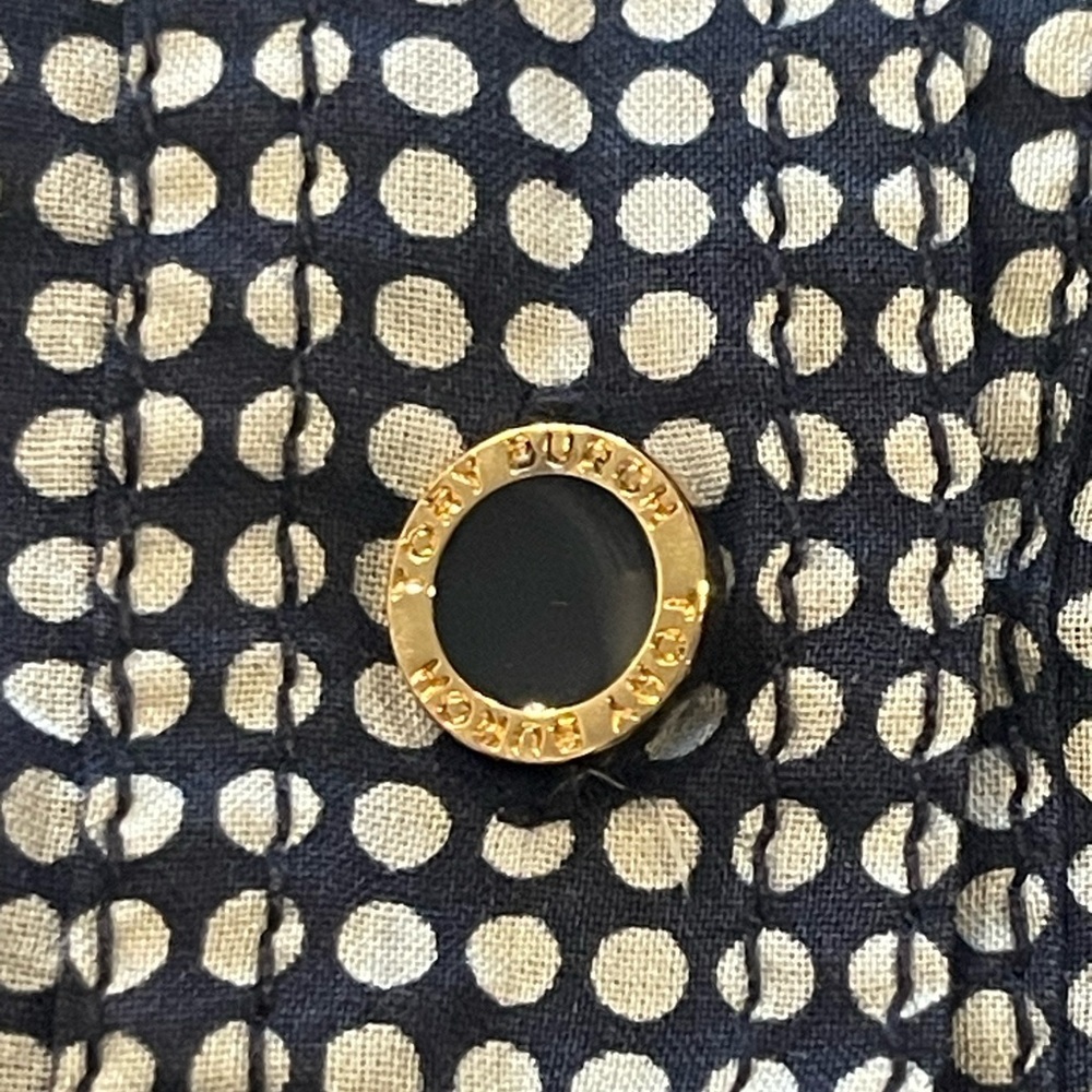 Tory Burch Navy & White Polka Dot Print Button Down Blouse, Long Sleeve, Size 6 - Picture 13 of 15